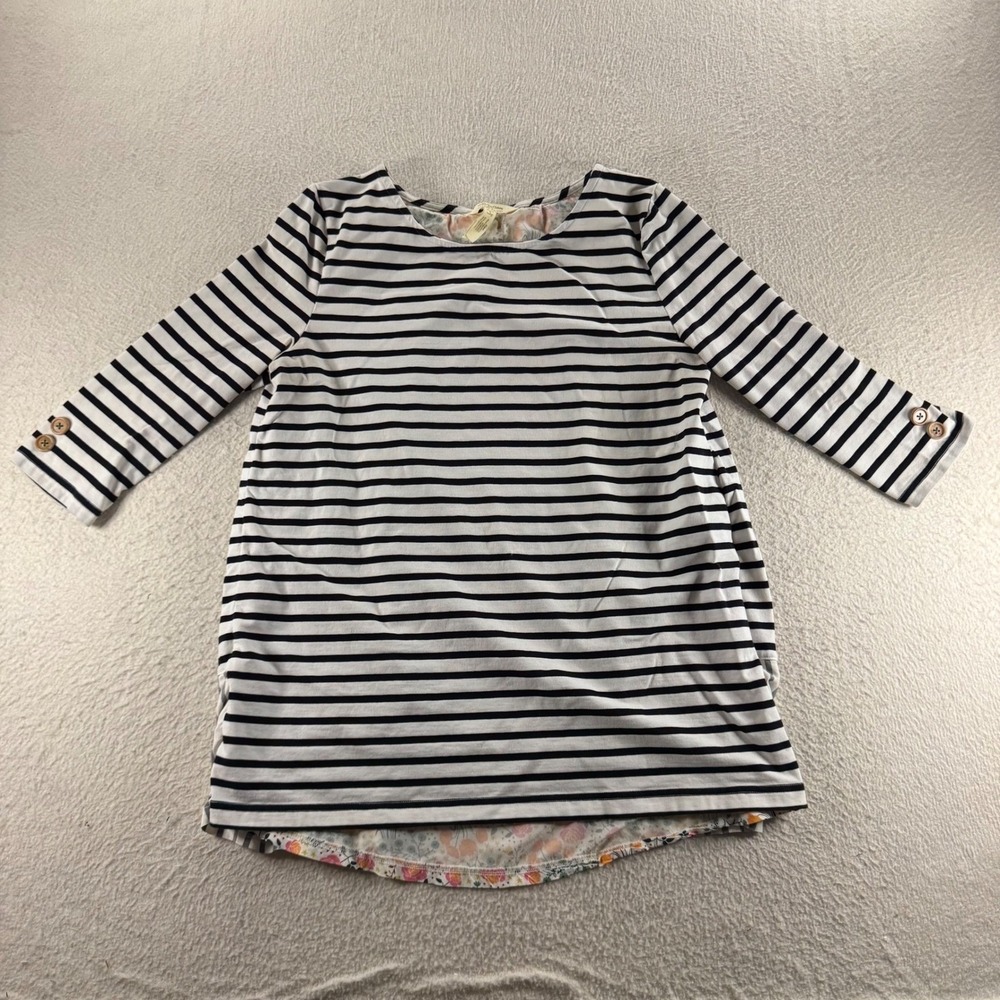 Matilda Jane Joanna Gaines Women Small Black White Striped Floral Split Back Top